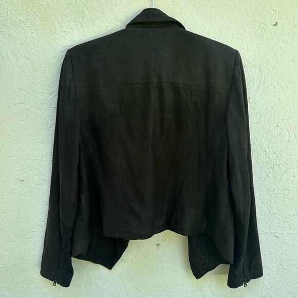 Alice + Olivia Harvey Leather Suede Open Front Jacket in Black- L - Picture 2 of 4